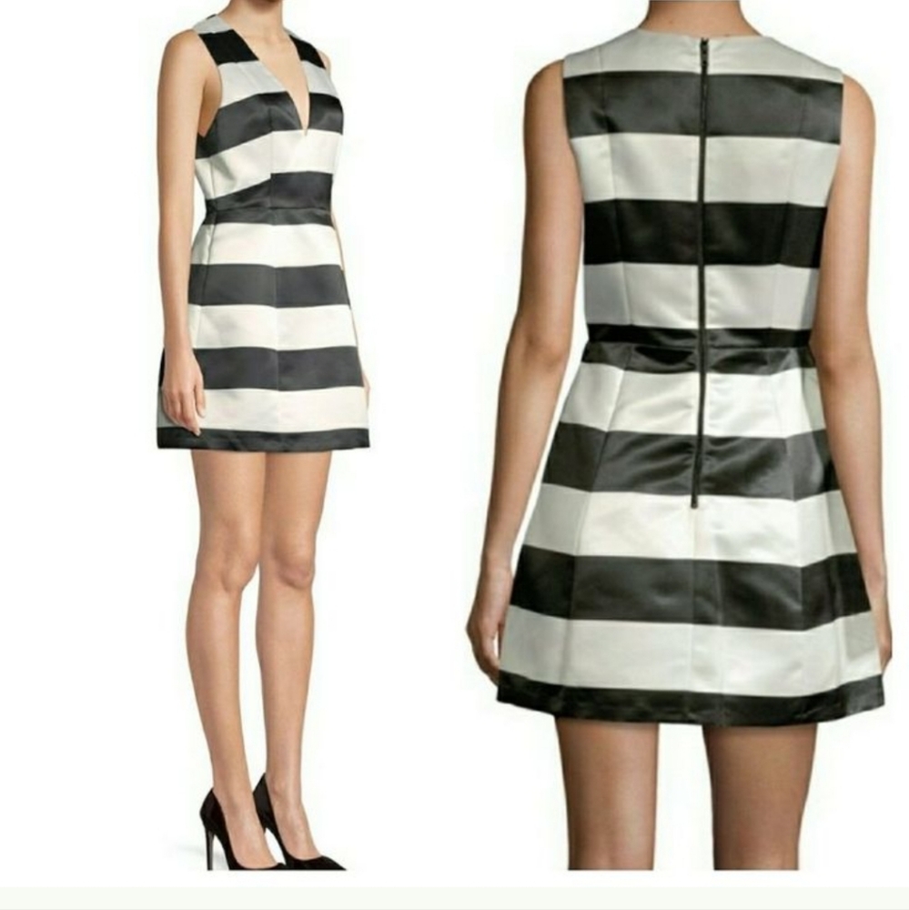 Alice + Olivia Black and White Patty Stripe Satin Dress Size 6